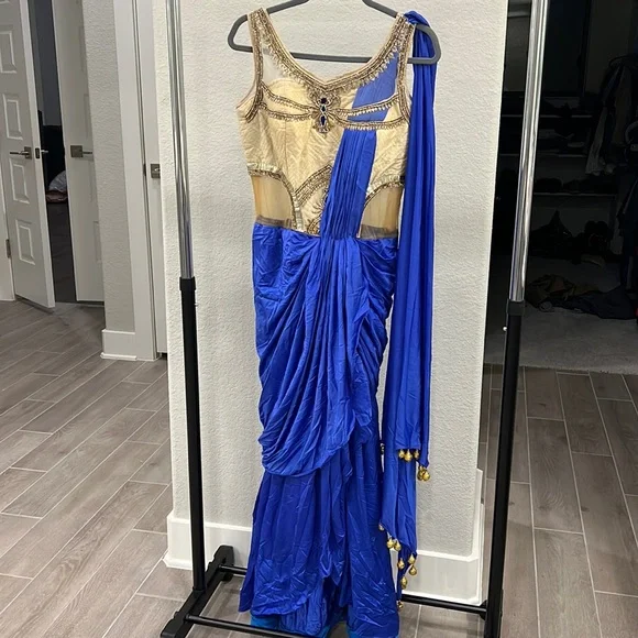 Dresses | Blue Gown With Attached Dupattaindian Clothing Long Dress Prom |  Poshmark
